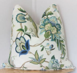 Malmsbury Sapphire Interior Collections, Hamptons Blue Green Floral Cushion, Hamptons cushion,