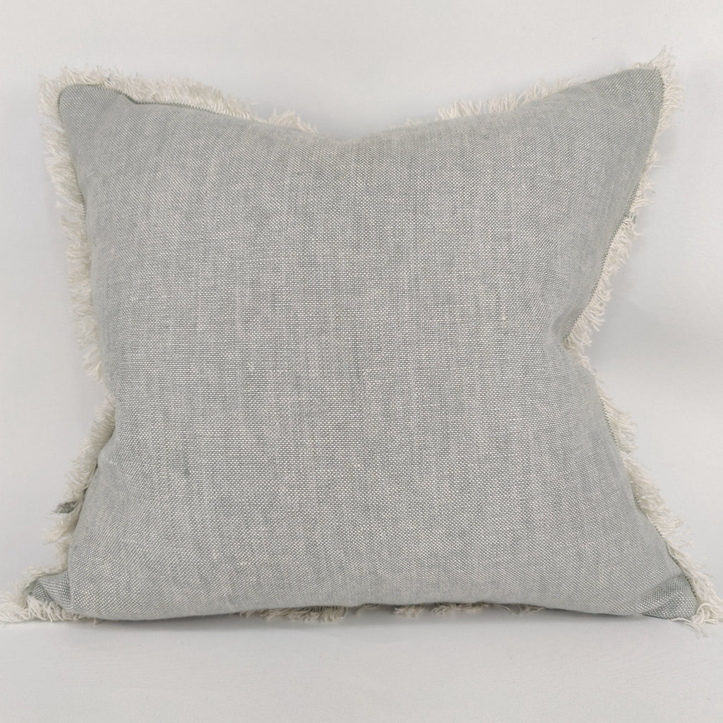 Heavy French Linen Pale Blue Fringed Cushion