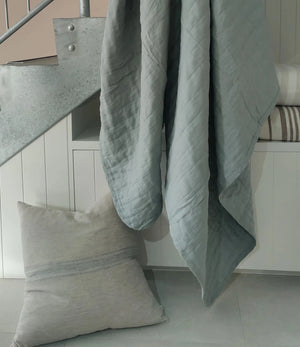 French Linen Hamptons Duck Egg blue striped cushion