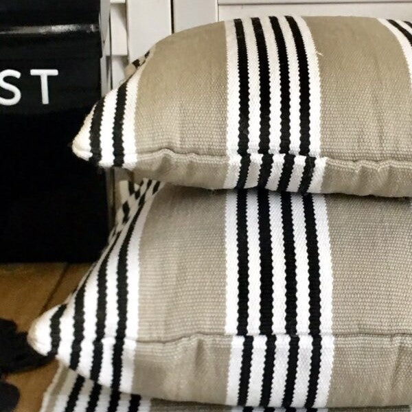 St Tropez Striped Outdoor Cushion Cover - Sand/Black