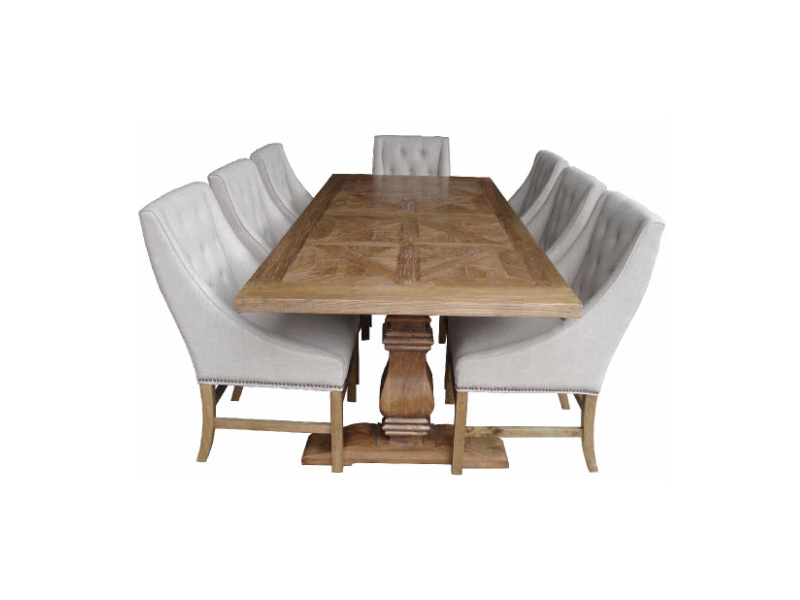 Hamptons Parquetry Elm dining table - white base