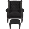 Regent Upholstered Classic Armchair with Footstool - Black