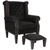 Regent Upholstered Classic Armchair with Footstool - Black