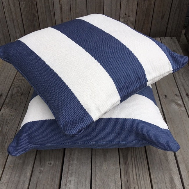 St Tropez Striped Outdoor Cushion - Denim Thick Stripe