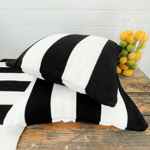 St Tropez Striped Outdoor Cushion Cover - Black Thick Stripe