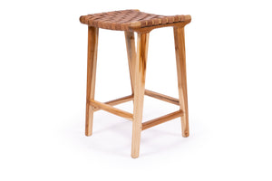 Leather Strap Backless Stool - Tan