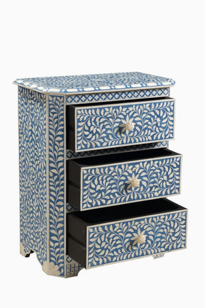 Bone Inlay Indigo Botanical bedside table