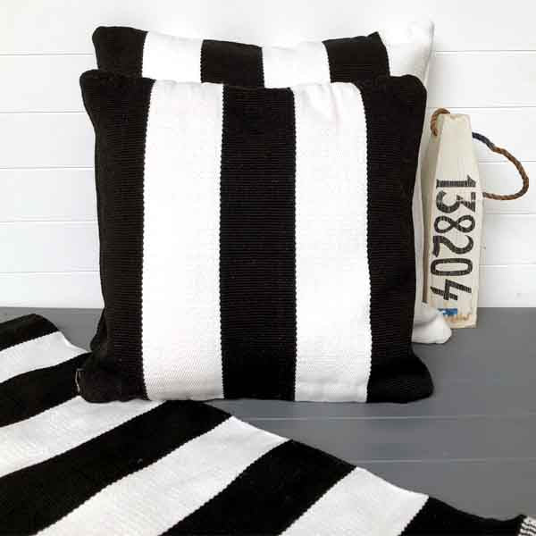 St Tropez Striped Outdoor Cushion - Black Thick Stripe