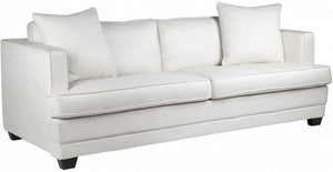 luxury 3-seater sofa, designer upholstered sofa, feather and foam sofa, black timber leg sofa, modern classic sofa, high-end living room furniture, elegant home décor, premium sofa Australia, Hamptons sofa, Provincial sofa,  Coastal style sofe, Interior Collections, Cafe Lighting