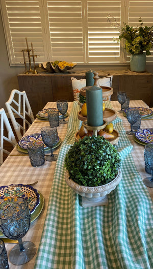 Coastal hamptons tablecloth, linen plaid tablecloth, checked tablecloth, linen tablecloths, 100% linen tablecloths, mint green tablecloth, hamptons tablecloth, green plaid tablecloth, Interior Collections tablecloth, Dining Table Artistry, designer tablecloth, Creative Tablescapes, Elevate Dining Experience, stunning tablecloths, indoor outdoor tablecloths, Easter tablecloth, Christmas tablecloth