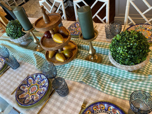 Coastal hamptons tablecloth, linen plaid tablecloth, checked tablecloth, linen tablecloths, 100% linen tablecloths, mint green tablecloth, hamptons tablecloth, green plaid tablecloth, Interior Collections tablecloth, Dining Table Artistry, designer tablecloth, Creative Tablescapes, Elevate Dining Experience, stunning tablecloths, indoor outdoor tablecloths, Easter tablecloth, Christmas tablecloth