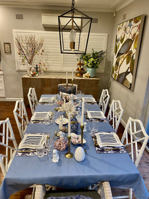 Coastal hamptons tablecloth, linen tablecloths, 100% linen tablecloths, coastal blue tablecloth, hamptons tablecloth, duckegg blue tablecloth, Interior Collections tablecloth, , Dining Table Artistry, designer tablecloth, Creative Tablescapes, Elevate Dining Experience, stunning tablecloths, indoor outdoor tablecloths