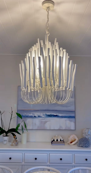 Wooden candlestick chandelier Interior Collections, white Candle Stick chandelier, Hamptons chandelier, Coastal chandelier, Hamptons lighting, Coastal lighting, Wisteria, as seen on Hamptons Coastal style