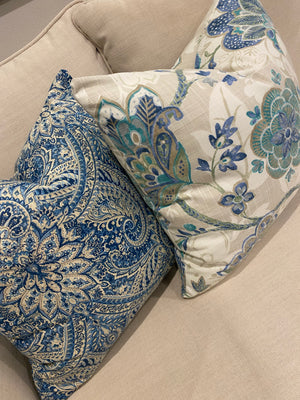 Hamptons paisley cushion, paisley cushion, blue paisley cushion, Interior Collections, aqua floral Hamptons cushion