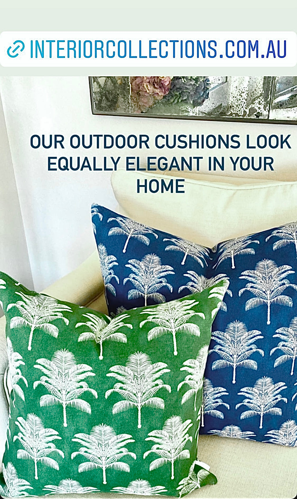 Vintage Palm Trees Navy Blue Cushion Cover, vintage palm trees navy cushion, indoor/outdoor palm cushions, indoor/outdoor coastal cushions, navy blue palm tree cushion, outdoor cushions, navy palm cushions, 