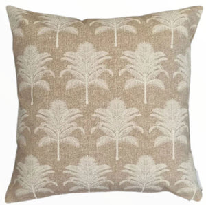 Vintage Palm Trees -  Outdoor/Indoor Taupe Cushion Cover, taupe Palms Outdoor Cushion Cover, taupe palm cushion, taupe hamptons cushion, taupe coastal cushion, taupe outdoor cushion, Interior Collections, Natural Twine Palm Indoor Cushion Cover, natural outdoor cushion, natural coastal palm cushion